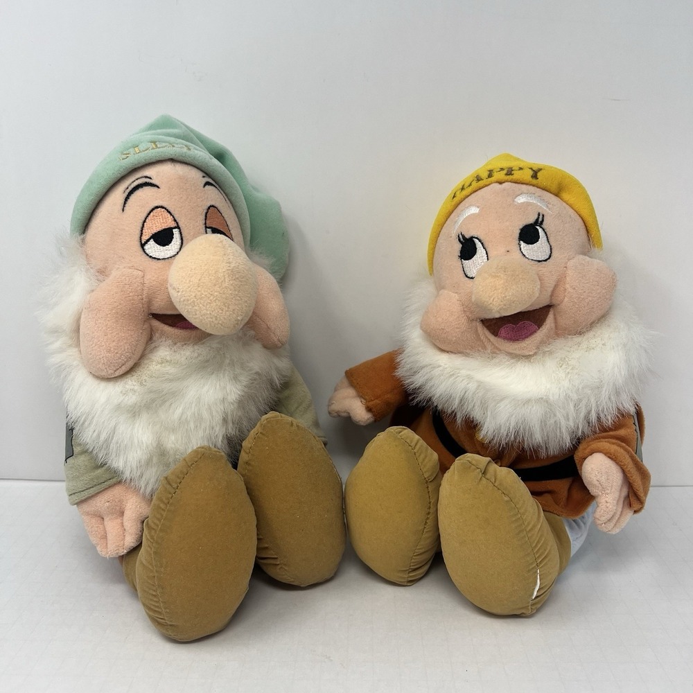 Disney Snow White Dwarfs Sleepy Happy Plush Stuffed Character Toy 9 Inch Soft